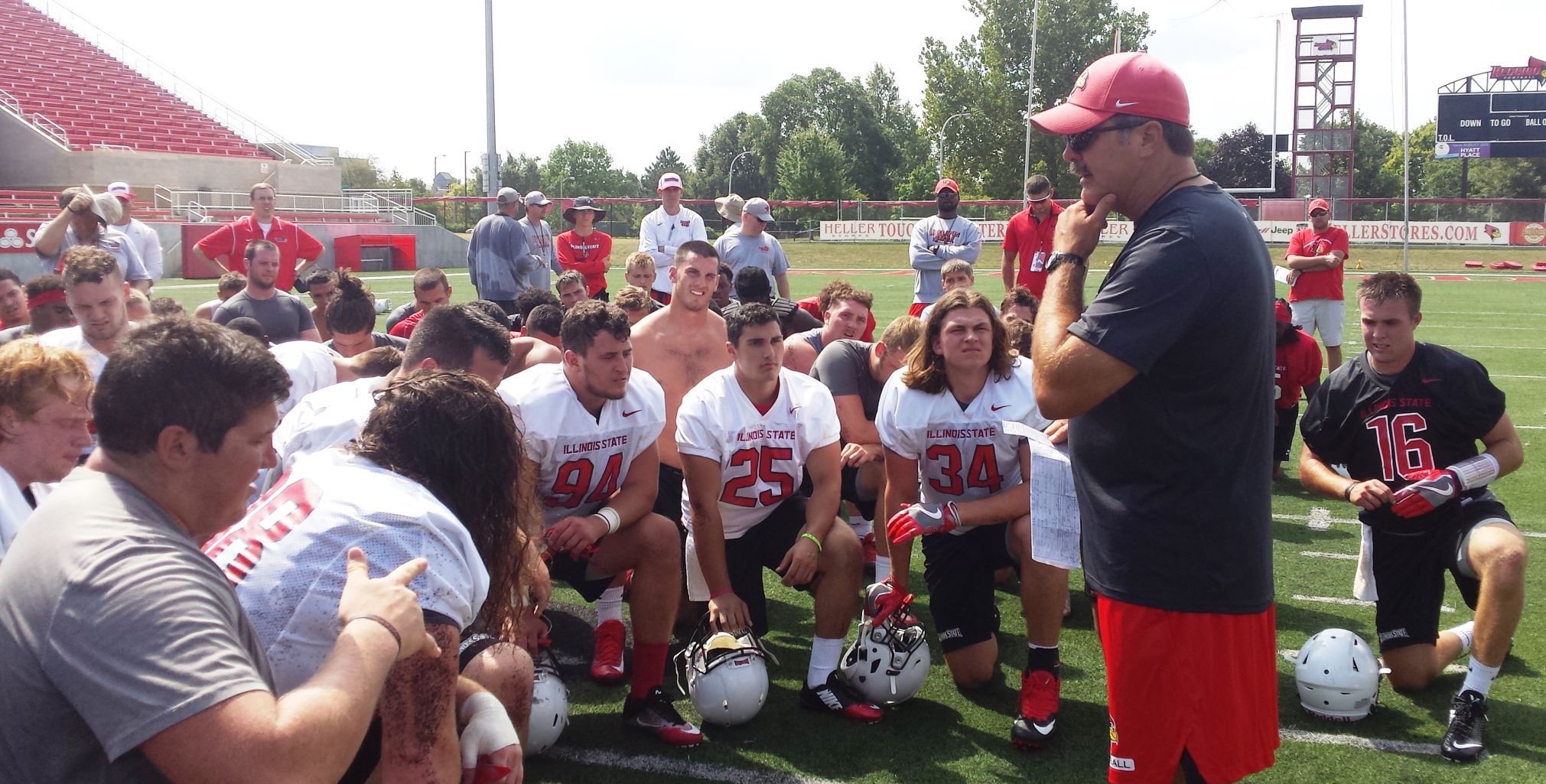 ISU's Spack talks to team at practice